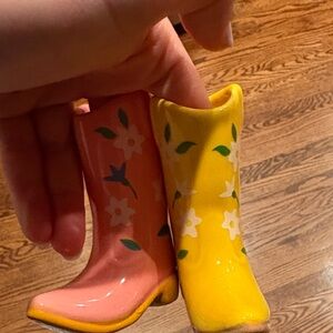 Anthropologie Pink and Yellow Ceramic Boots